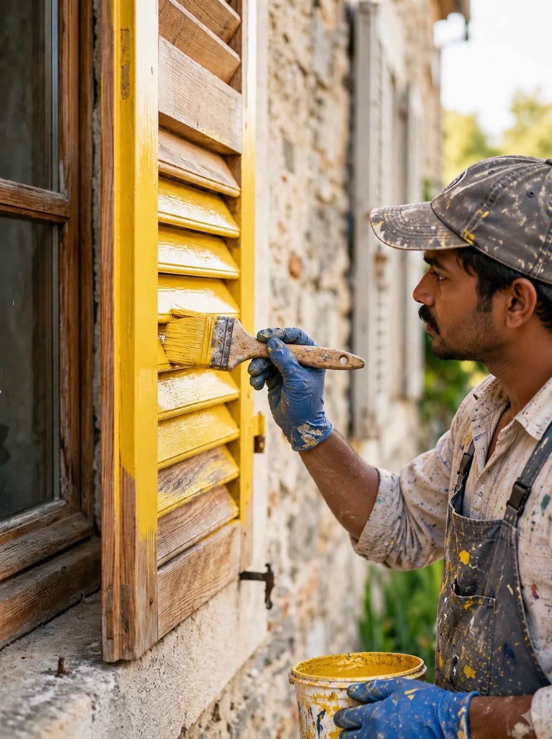Detailed shutter painting with precision paintbrush